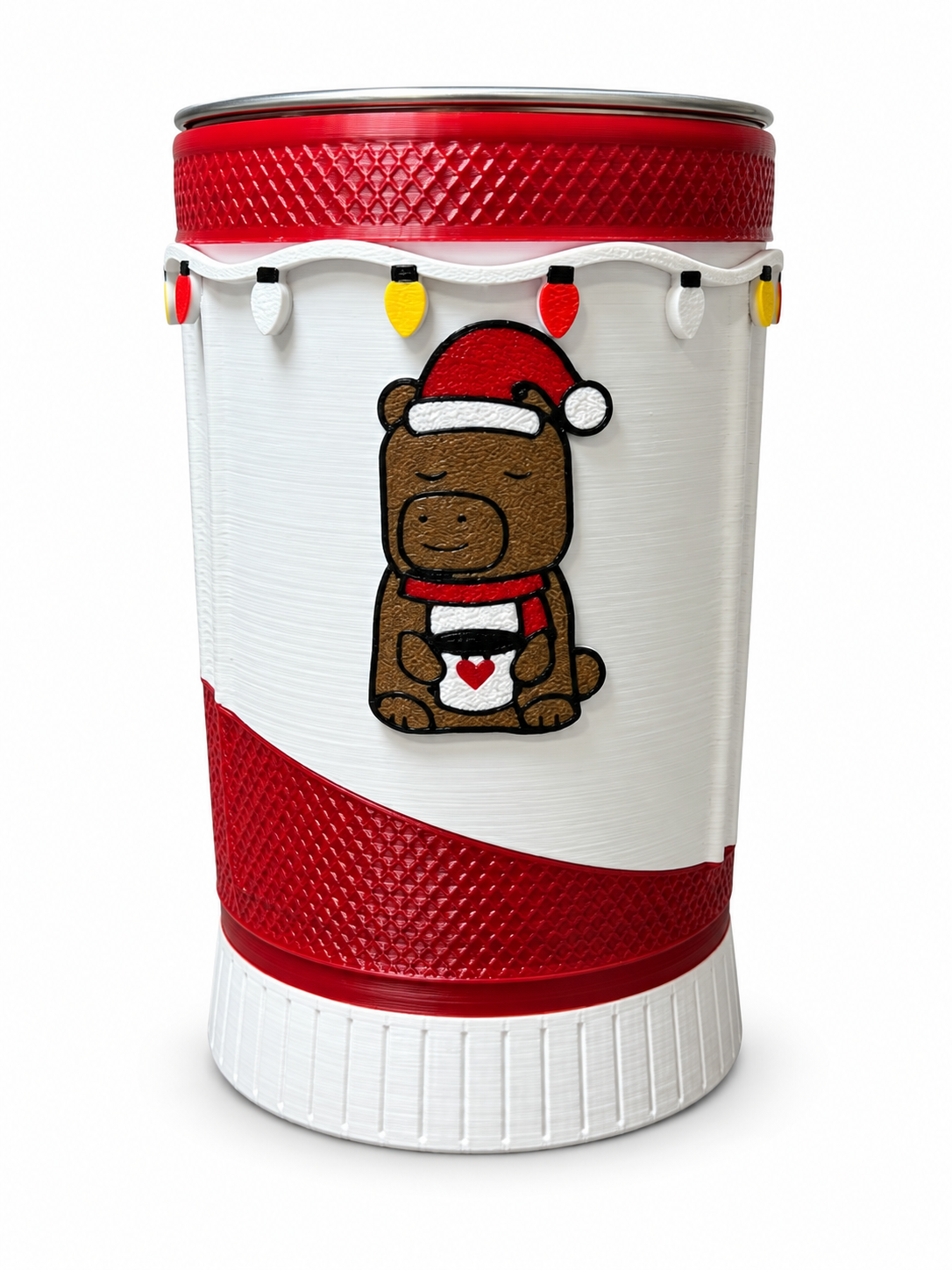 Real red and white Christmas Capybara sample with printed garland and visible layer texture