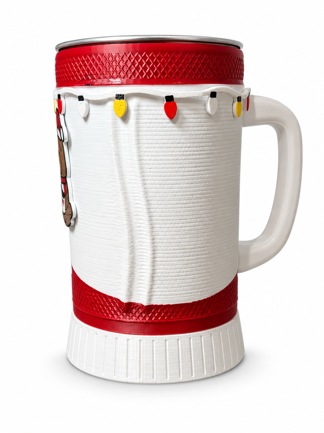 Side view of the studio sample showing printed layers and the white detachable base