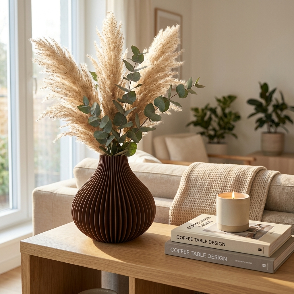 Onion spiral vase in chocolate brown with deep vertical ribs