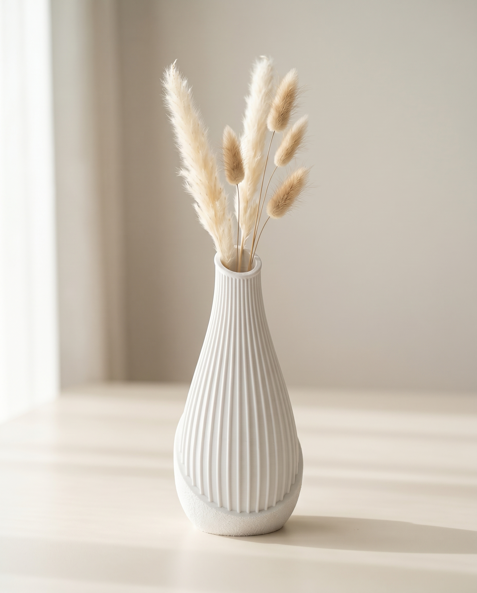 Ribbed matte off-white bud vase for pampas grass and dried florals