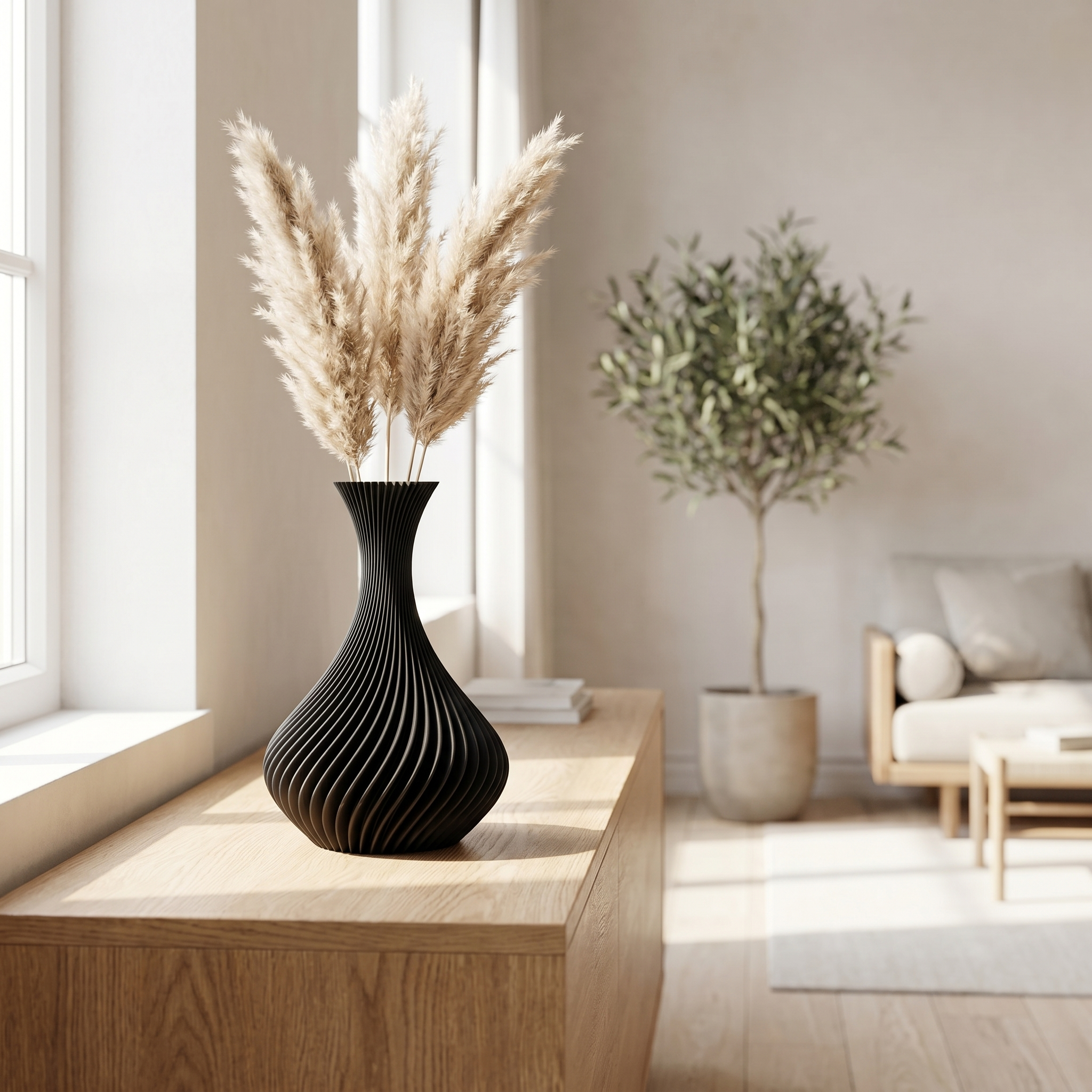 Spiral Vase — Matte Black Sculptural Decor