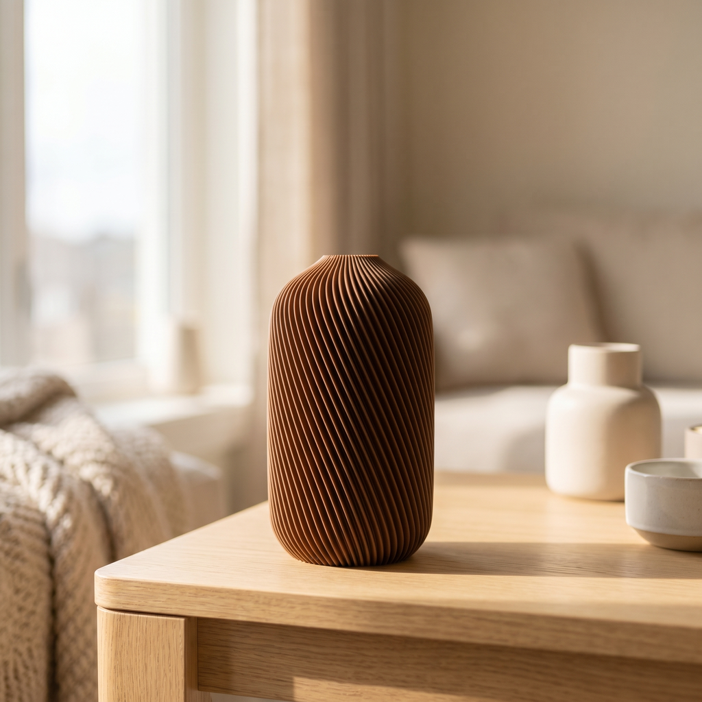 Ribbed Vase — Walnut Brown Boho Decor