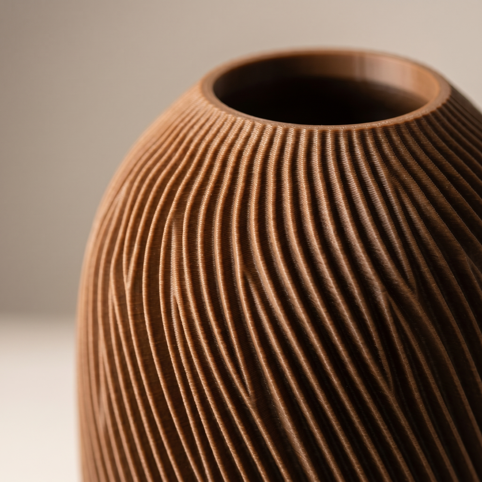Ribbed Vase — Walnut Brown Boho Decor