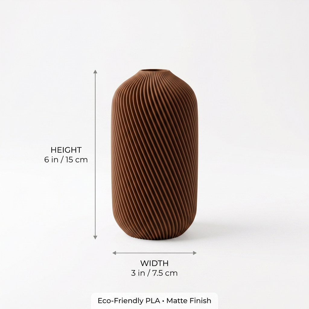 Ribbed Vase — Walnut Brown Boho Decor