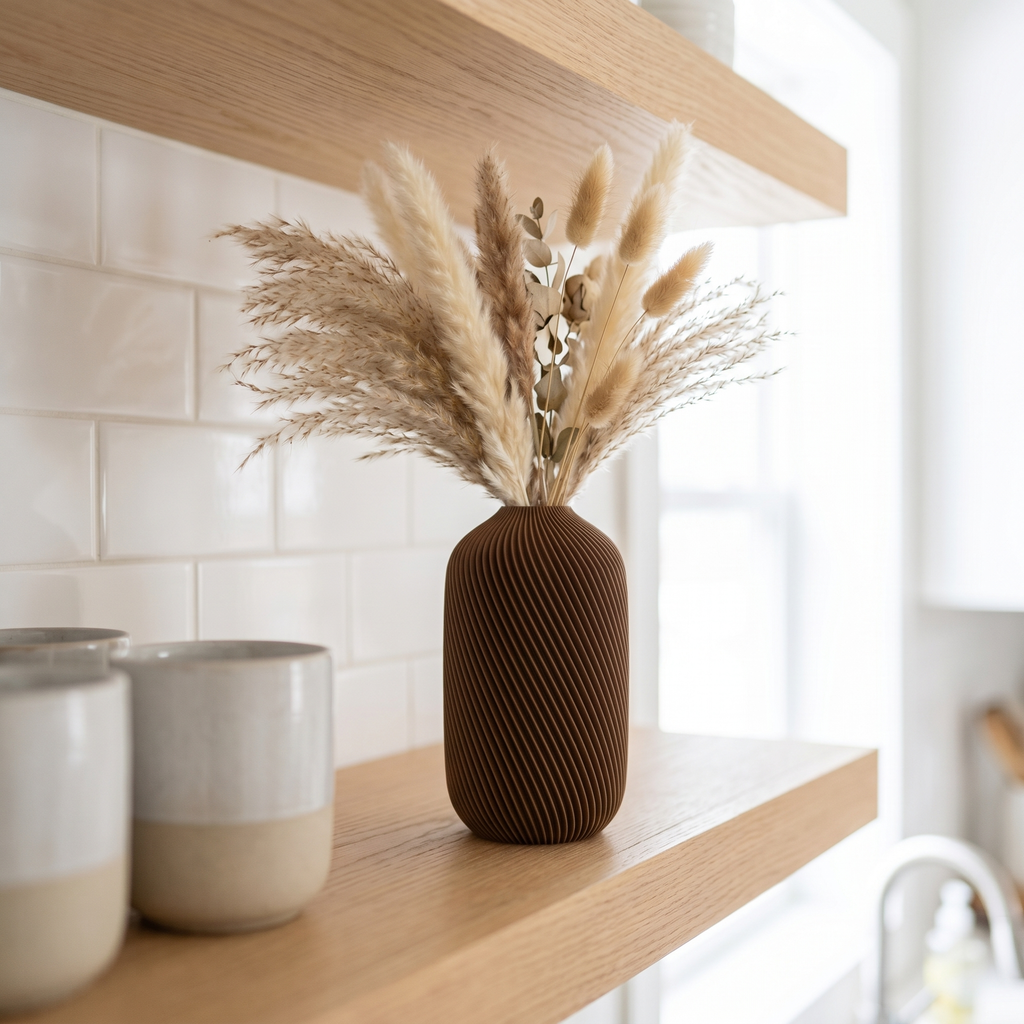 Ribbed Vase — Walnut Brown Boho Decor