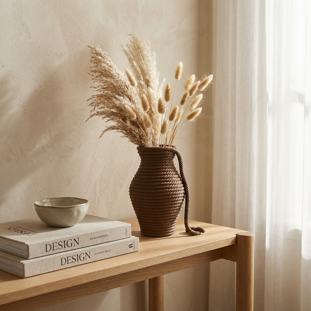 Rope Textured Vase — Neutral Tan Boho Decor