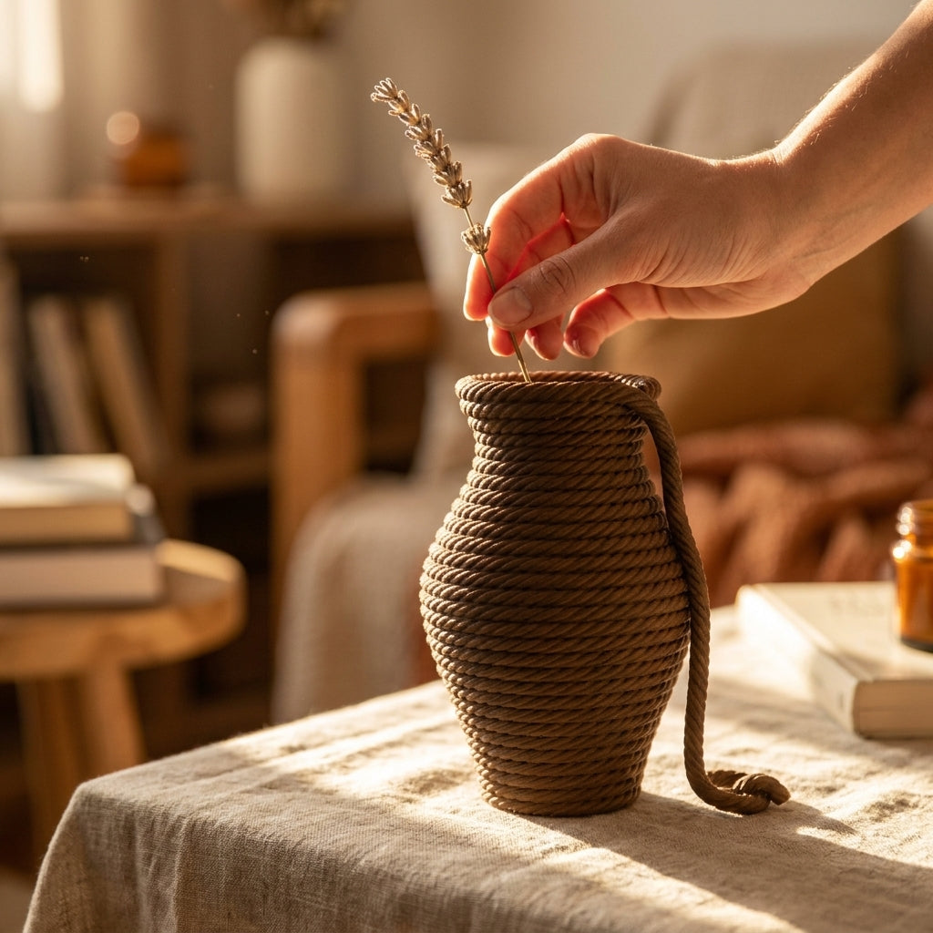 Rope Textured Vase — Neutral Tan Boho Decor