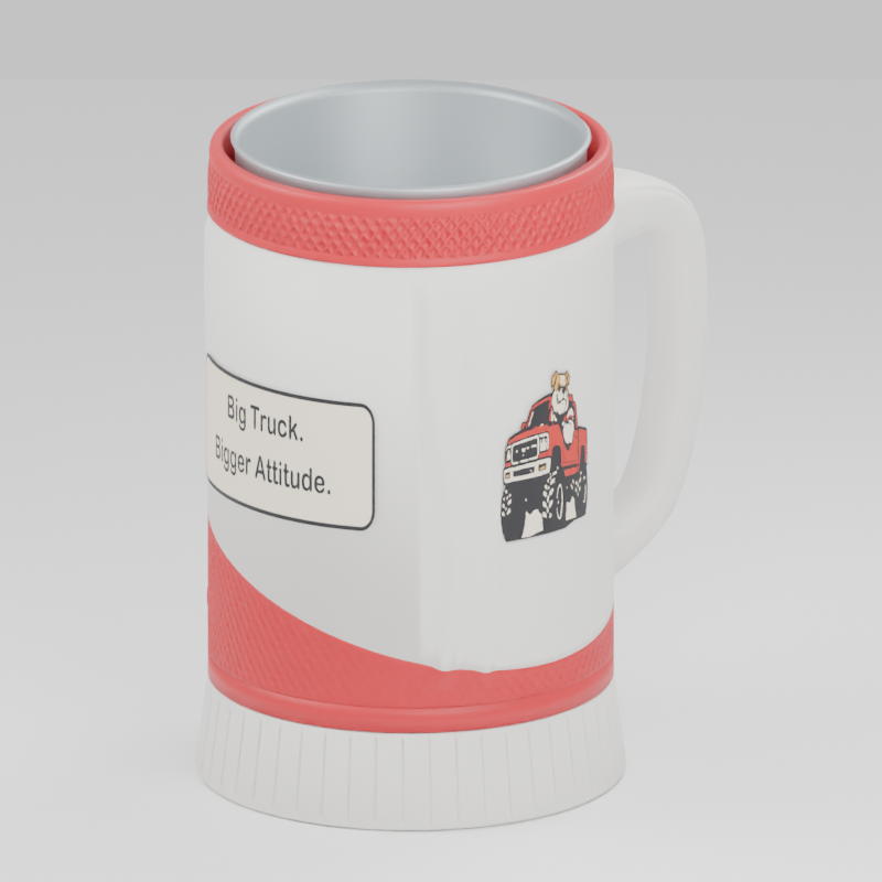 Truck Bulldog cup — 3D design preview in red and white. Customize colors before adding to cart.