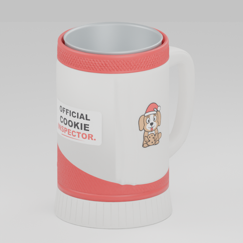 Cookie Inspector Dog cup — 3D design preview in red and white. Customize colors before adding to cart.