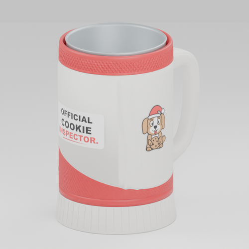 Cookie Inspector Dog cup — 3D design preview in red and white. Customize colors before adding to cart.
