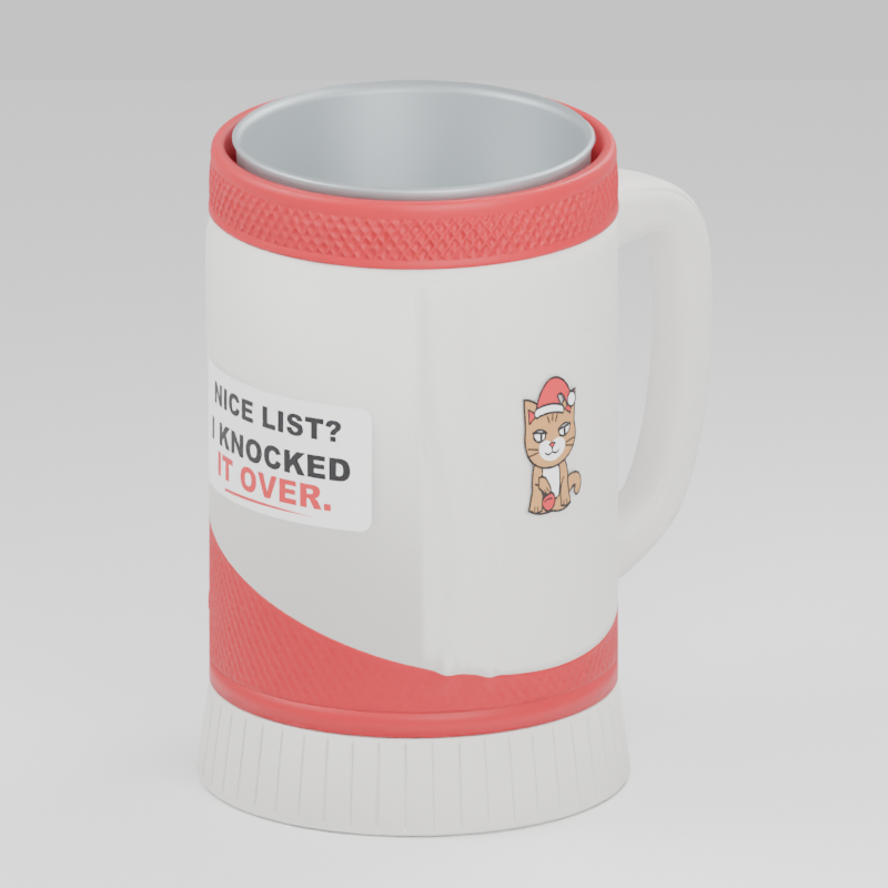 Naughty List Cat cup — 3D design preview in red and white. Customize colors before adding to cart.