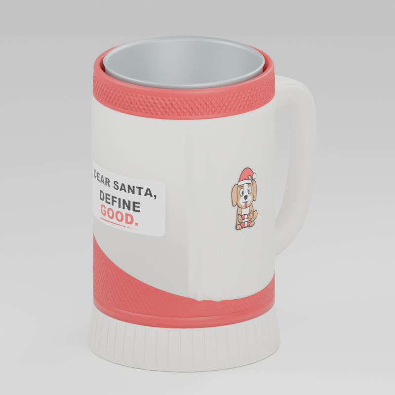 Dear Santa Dog cup — 3D design preview in red and white. Customize colors before adding to cart.