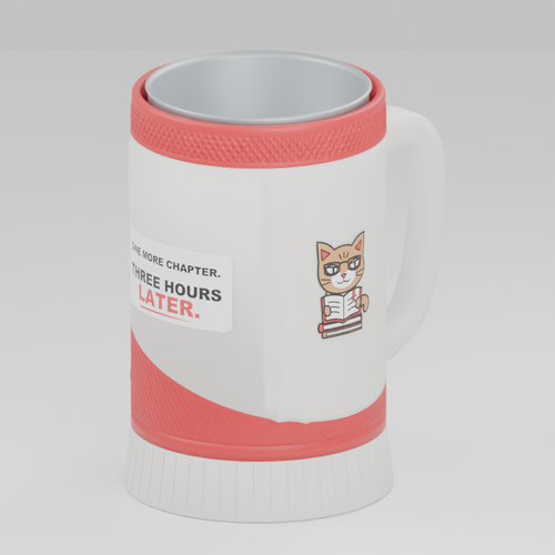 Bookworm Cat cup — 3D design preview in red and white. Customize colors before adding to cart.