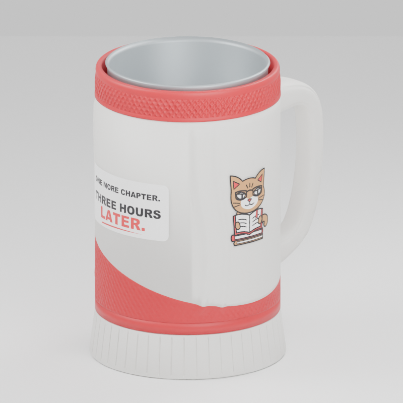 Bookworm Cat cup — 3D design preview in red and white. Customize colors before adding to cart.