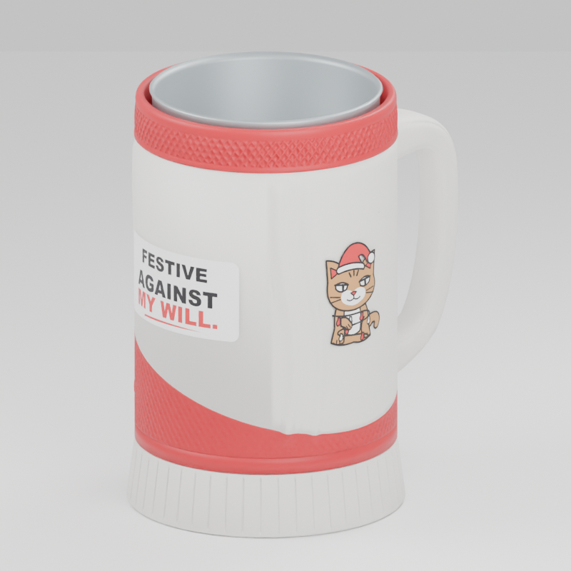Tangled Christmas Cat cup — 3D design preview in red and white. Customize colors before adding to cart.