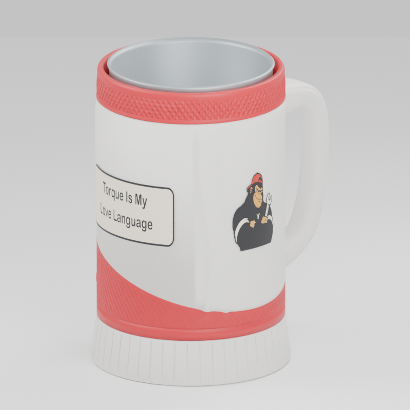 Mechanic Gorilla cup — 3D design preview in red and white. Customize colors before adding to cart.