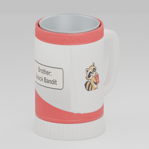 Brother Raccoon cup — 3D design preview in red and white. Customize colors before adding to cart.