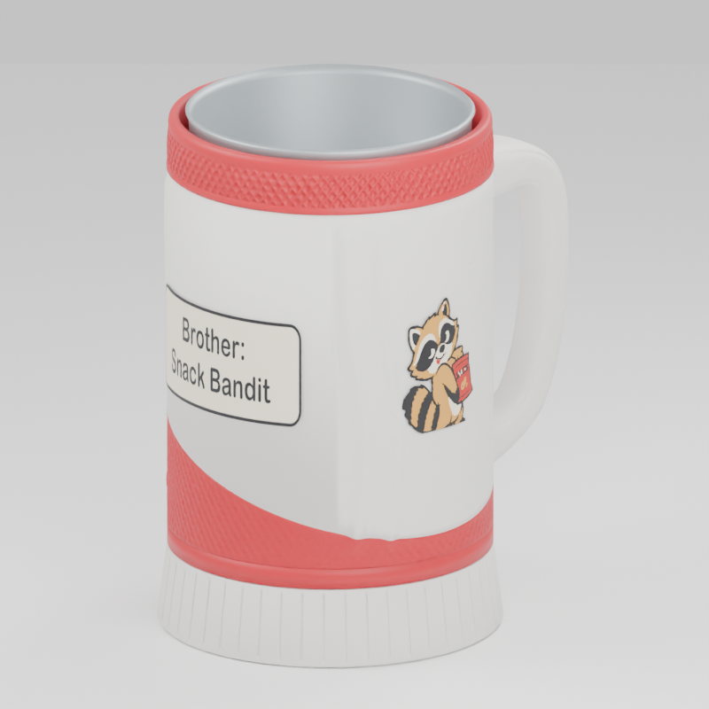 Brother Raccoon cup — 3D design preview in red and white. Customize colors before adding to cart.