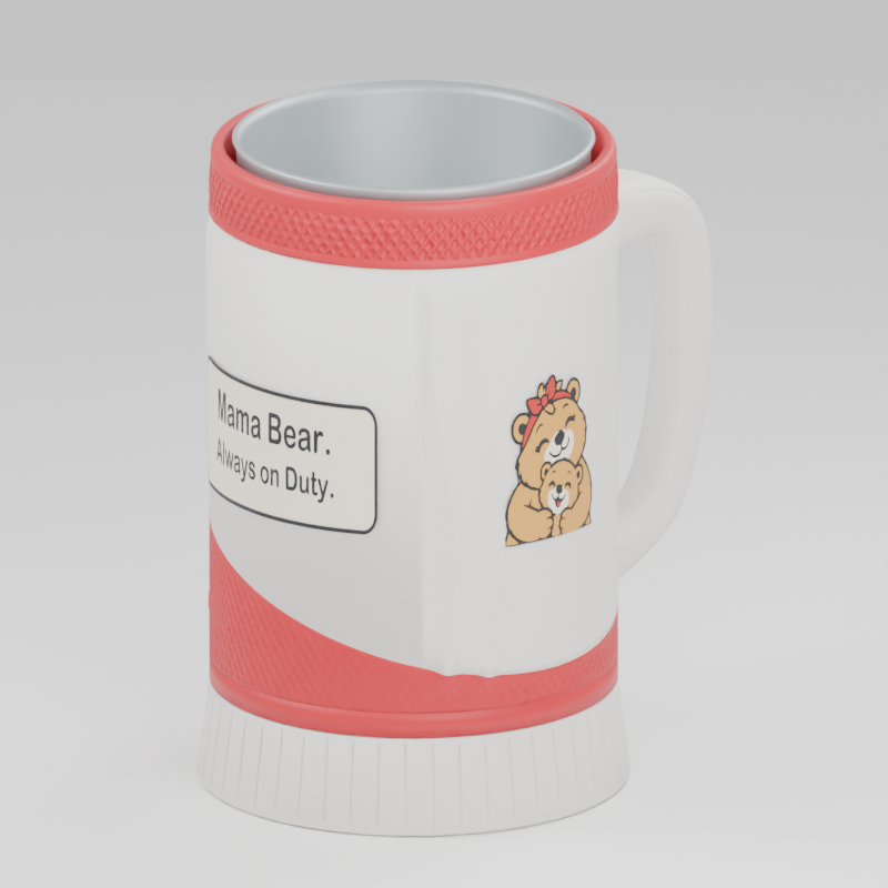 Mama Bear cup — 3D design preview in red and white. Customize colors before adding to cart.