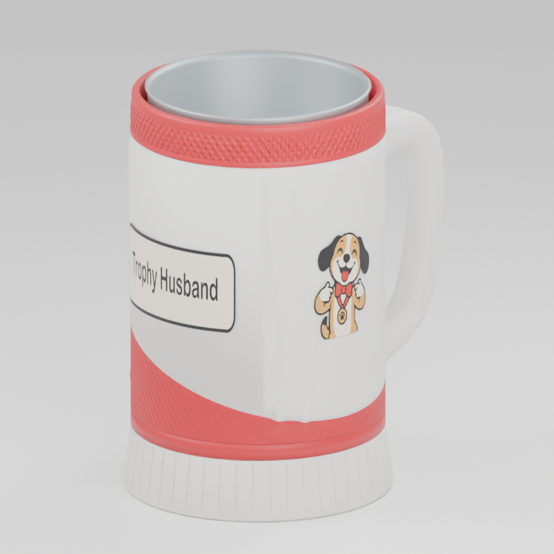 Trophy Husband Dog cup — 3D design preview in red and white. Customize colors before adding to cart.