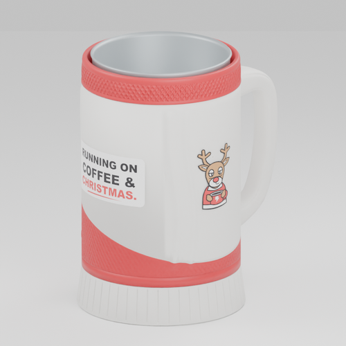 Christmas Reindeer cup — 3D design preview in red and white. Customize colors before adding to cart.