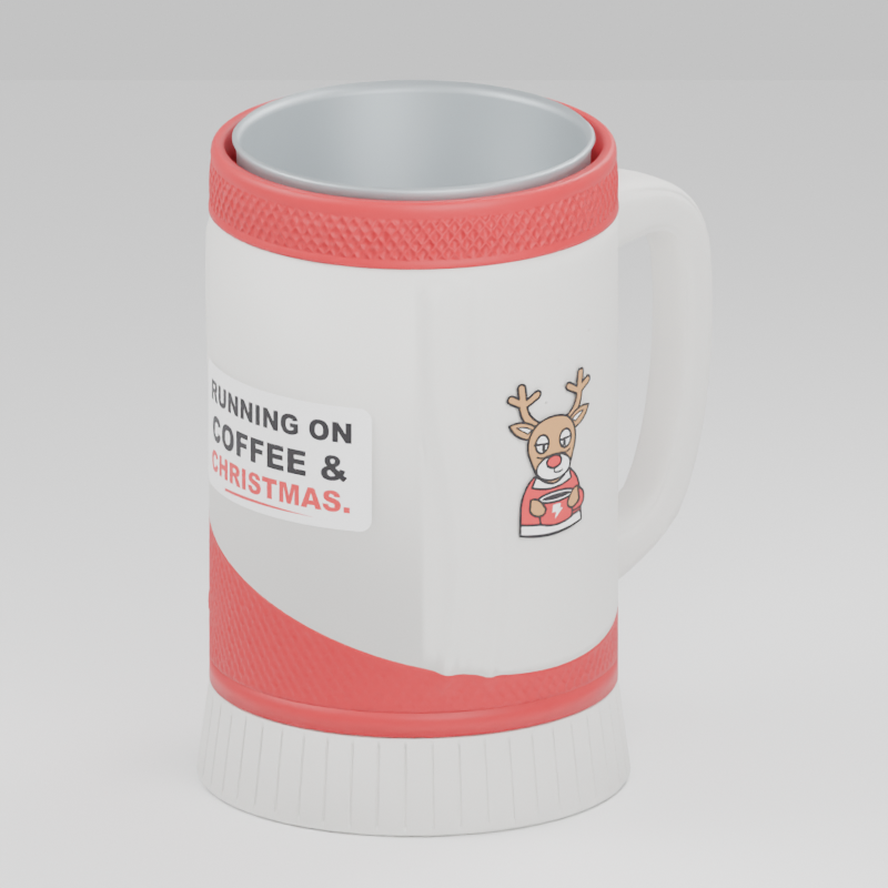 Christmas Reindeer cup — 3D design preview in red and white. Customize colors before adding to cart.