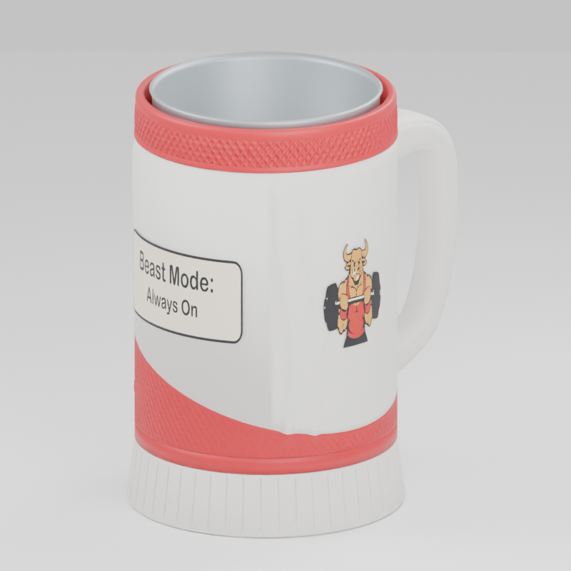 Gym Bull cup — 3D design preview in red and white. Customize colors before adding to cart.